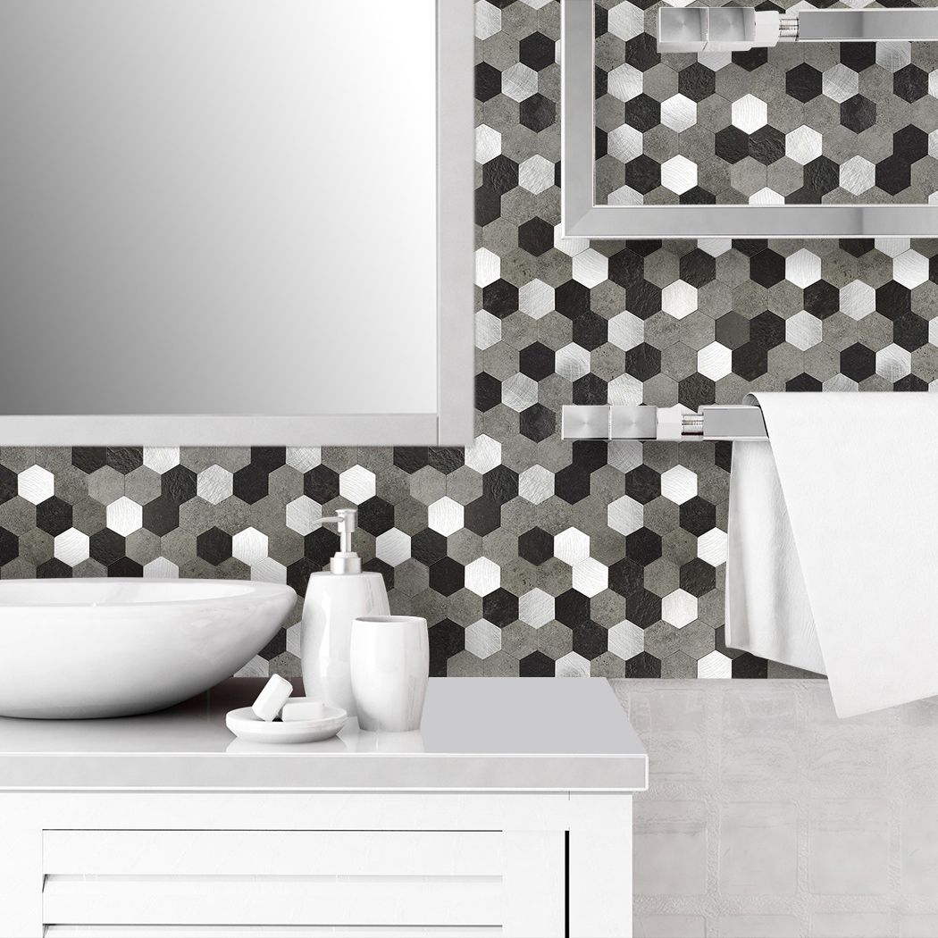 Lisslune | Hexagonal Mosaic Tiles Metal Peel and Stick Tiles for Kitchen and Bathroom, 11.8" x 11.8"