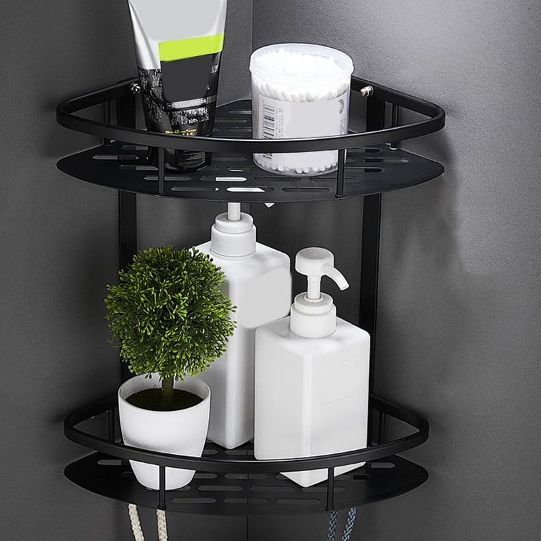Lisslune | 6-piece modern bathroom hardware set in matte black with bathroom shelf/towel holder & bathrobe hooks