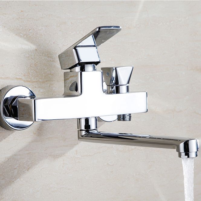 Lisslune | Chrome polished bathroom faucet wall-mounted with swivel spout and hand shower