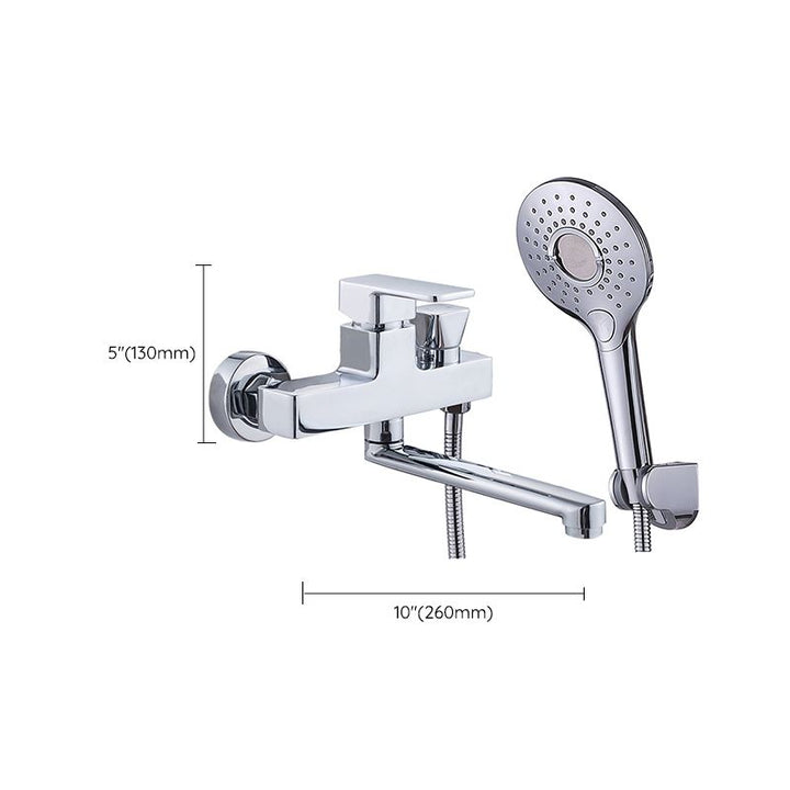 Lisslune | Chrome polished bathroom faucet wall-mounted with swivel spout and hand shower