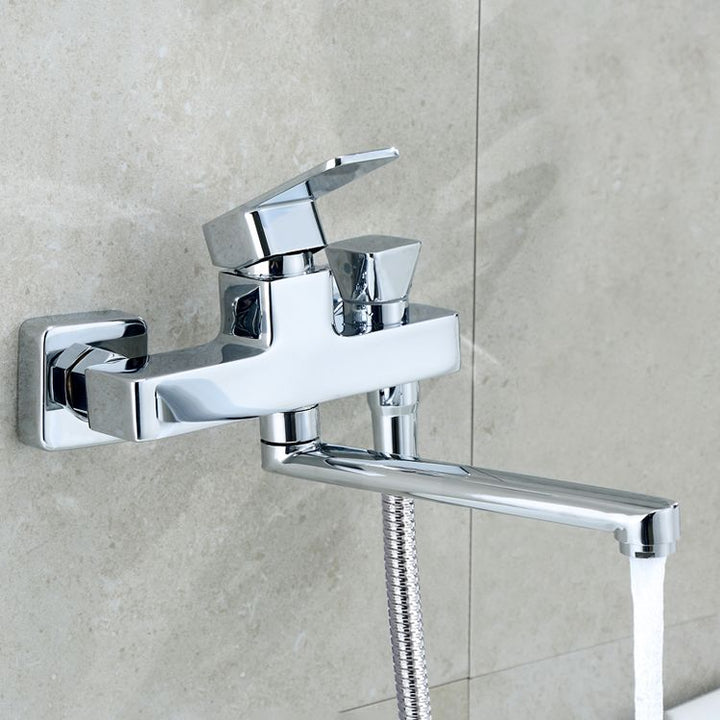 Lisslune | Wall Mounted Bathtub Faucet Trim Polished Chrome Swivel Spout with Hand Shower