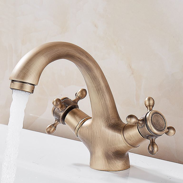 Lisslune | Glam Vanity Sink Faucet Brass Cross Handles Low Arc Sink Mixer