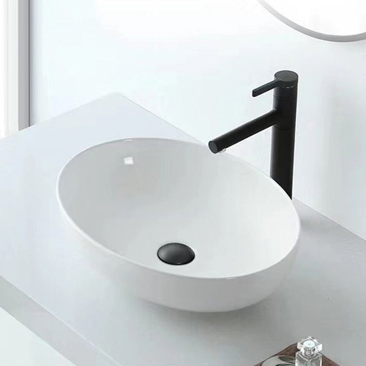 Lisslune | Modern Vessel Bathroom Sink Oval Porcelain with Pop-Up Drain System