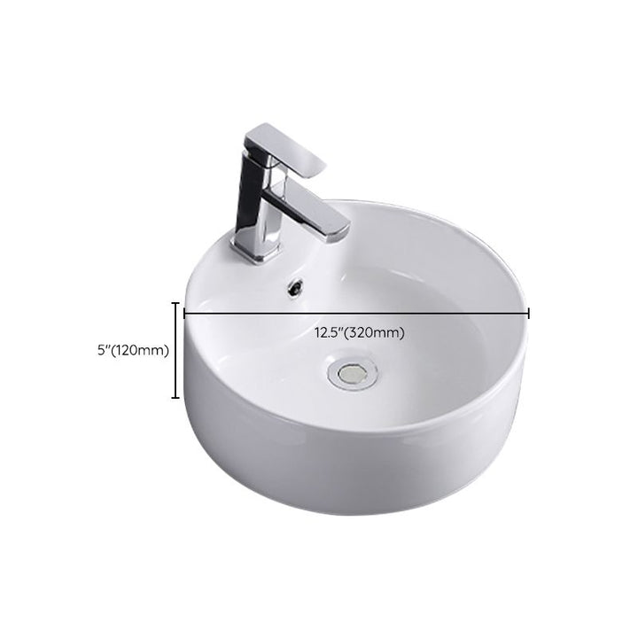 Lisslune | Contemporary sink with single drain hole porcelain round vessel