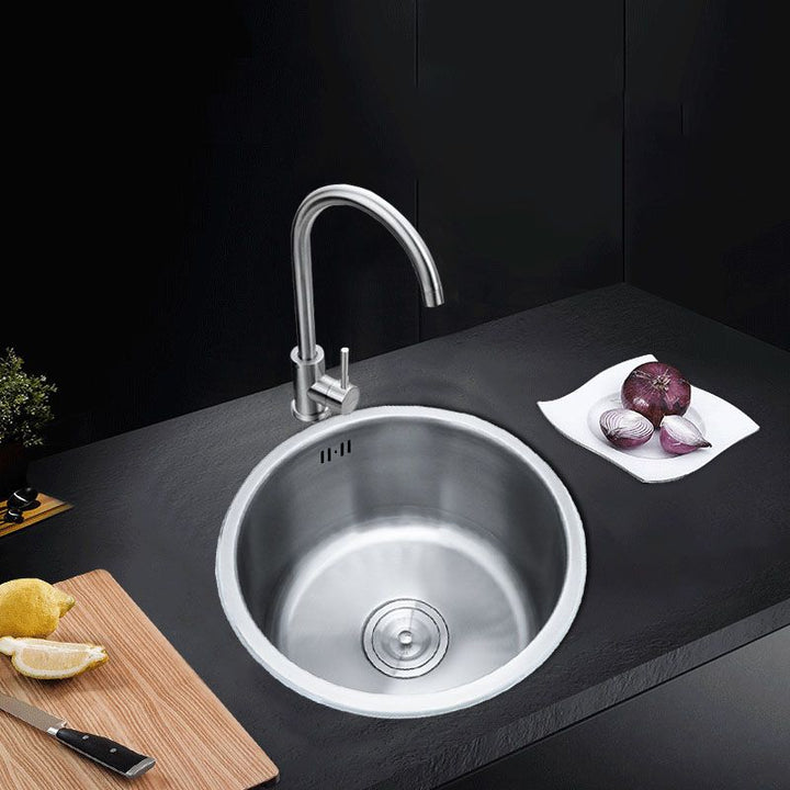 Lisslune | Round Stainless Steel Sink Built-in Sink with Basket Strainer