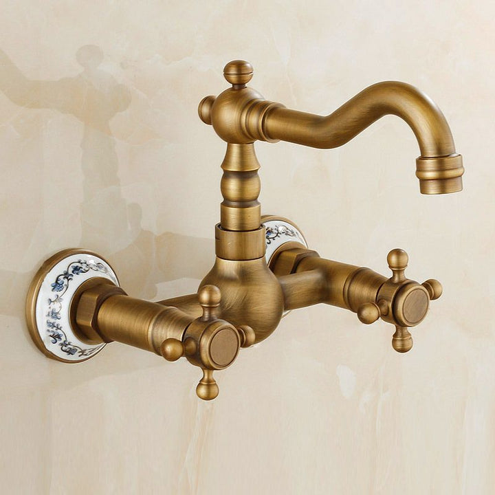 Lisslune | Vintage Bathtub Faucet with Two Cross Handles Made of Pure Copper Wall-Mounted Fixture