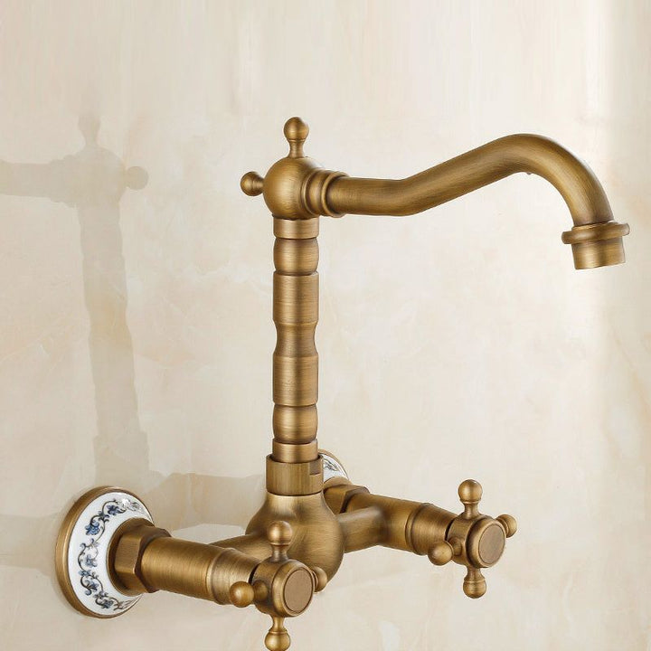 Lisslune | Vintage Bathtub Faucet with Two Cross Handles Made of Pure Copper Wall-Mounted Fixture