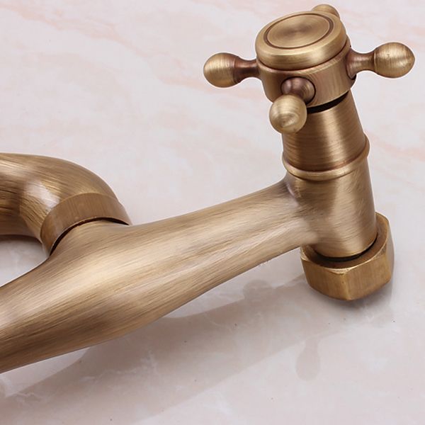 Lisslune | Traditional Wall-Mounted Metal Bathtub Filler Double Handles Waterfall Bathtub Faucet Trim