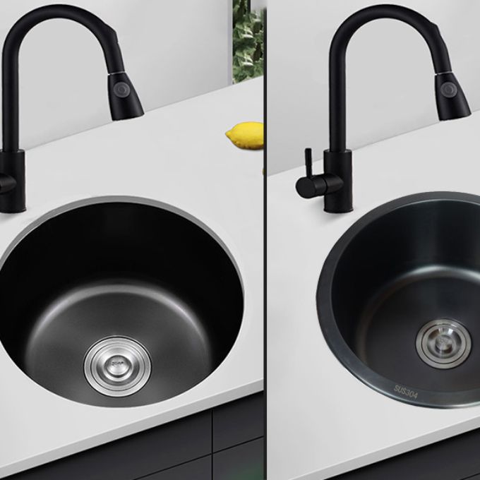 Lisslune | Stainless Steel Round Sink in Black Single Basin Undermount Sink with Basket Strainer