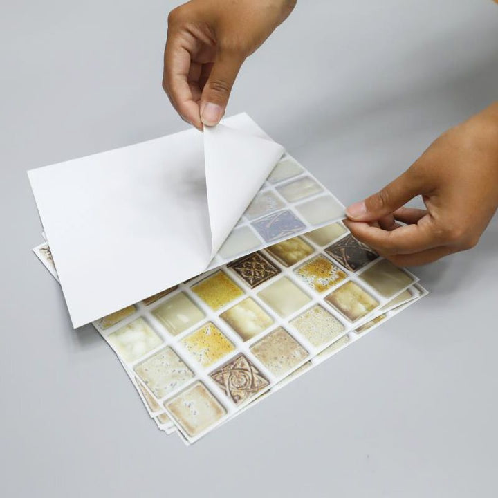 Lisslune | Plastic Self-Adhesive Tiles Mosaic Tiles Grid Square Waterproof Self-Adhesive Tile Pack of 10