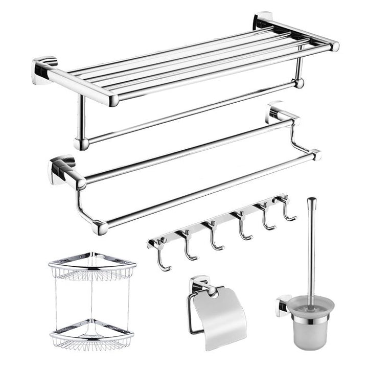 Lisslune | Polished Chrome Modernism Bathroom Accessory Set Bath Shelf / Towel Bar / Bathrobe Hook Included