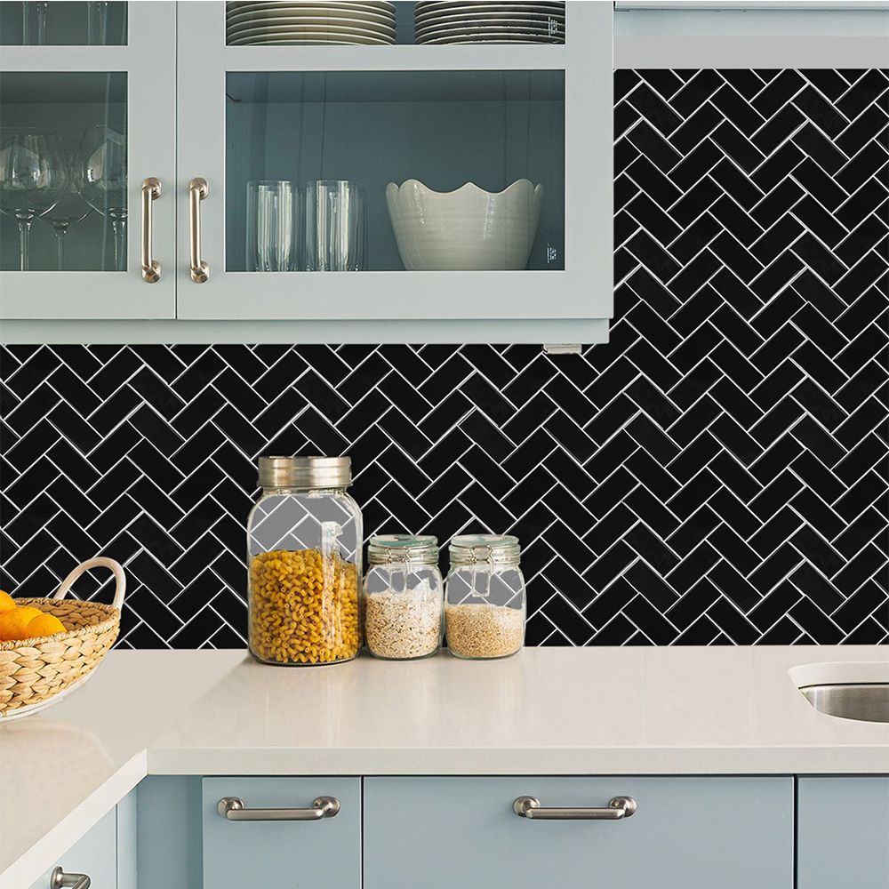 Lisslune | Square Peel & Stick Mosaic Tile Herringbone Peel and Stick Wall Tile