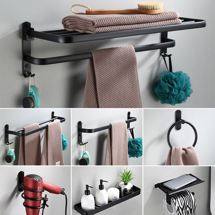 Lisslune | Contemporary Bathroom Accessory Set Black Surface Bathrobe Hook/Towel Ring Bar