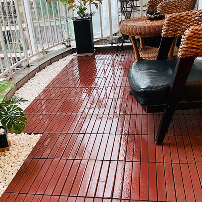 Lisslune | Red 6-Slat Square Wood Deck Tiles Snap-Fit Installation Floor Tiles