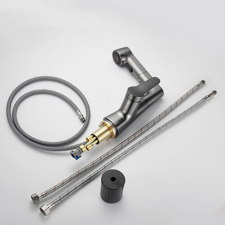 Lisslune | Bathroom Vessel Faucet High Arc Three-Way Spout Single Handle Faucet with Pull-Out Sprayer