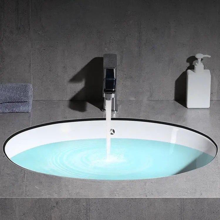 Lisslune | Modern Under-Mount Sink Oval Porcelain with Pop-Up Drain Sink