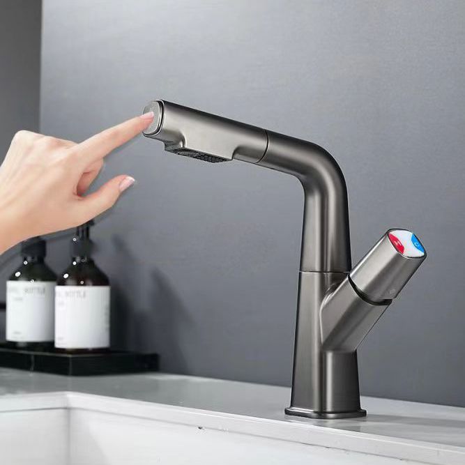 Lisslune | Brass Contemporary Sink Faucet Pull-Out Round Bathroom Faucet