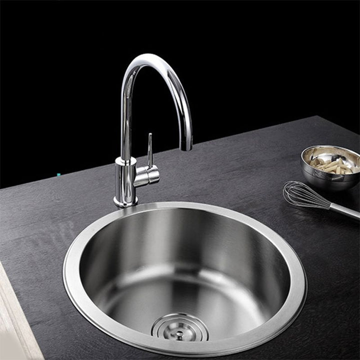 Lisslune | Contemporary Single Bowl Kitchen Sink Round Stainless Steel Sink with Drain Strainer Set