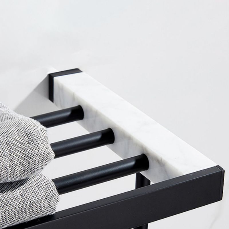 Lisslune | Matt Black Bathroom Accessory Set made of Metal & Marble with Bath Shelf/Towel Holder