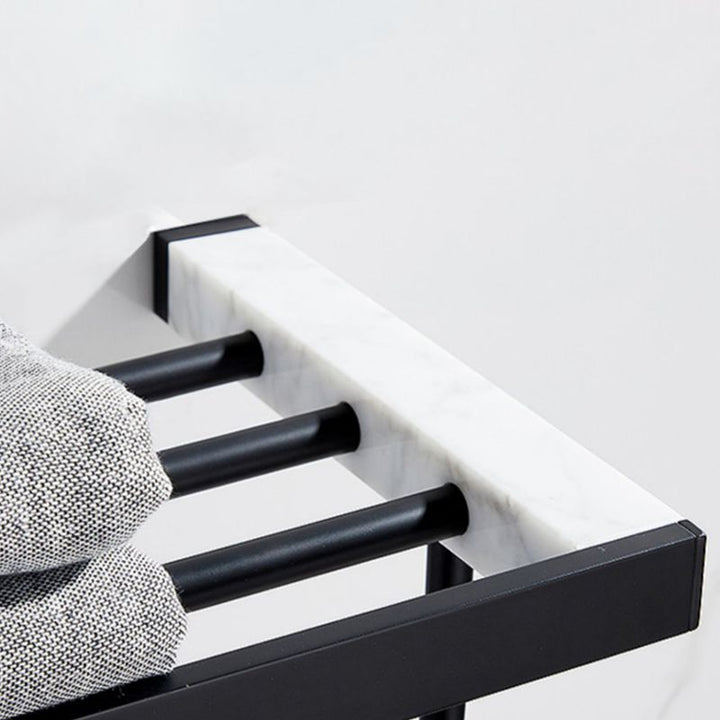 Lisslune | Matt Black Bathroom Accessory Set made of Metal & Marble with Bath Shelf/Towel Holder