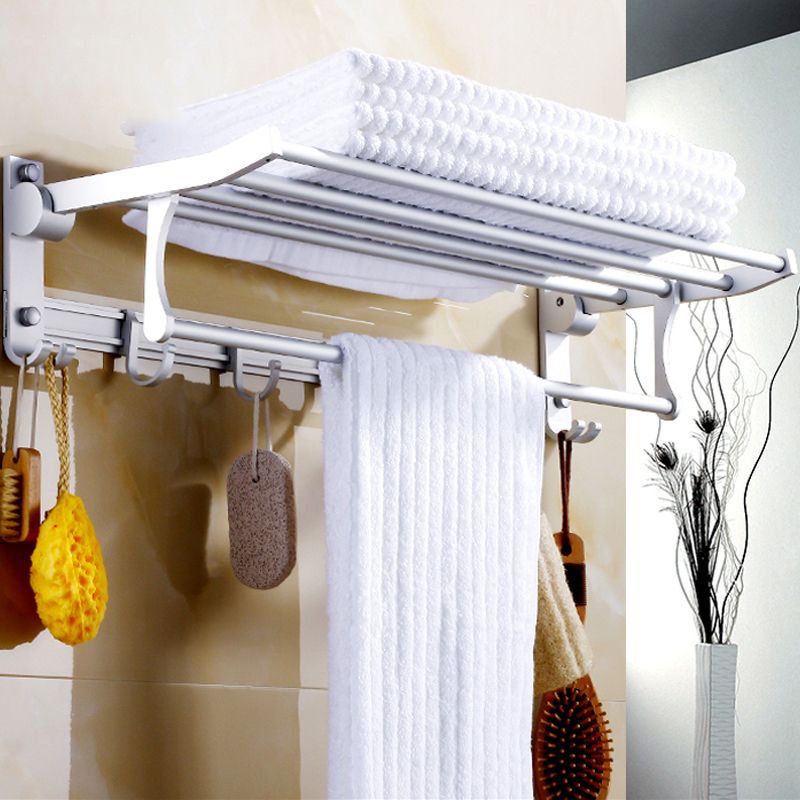 Lisslune | Silver Modern Bathroom Accessory Set with Bath Shelf/Towel Holder & Bathrobe Hook