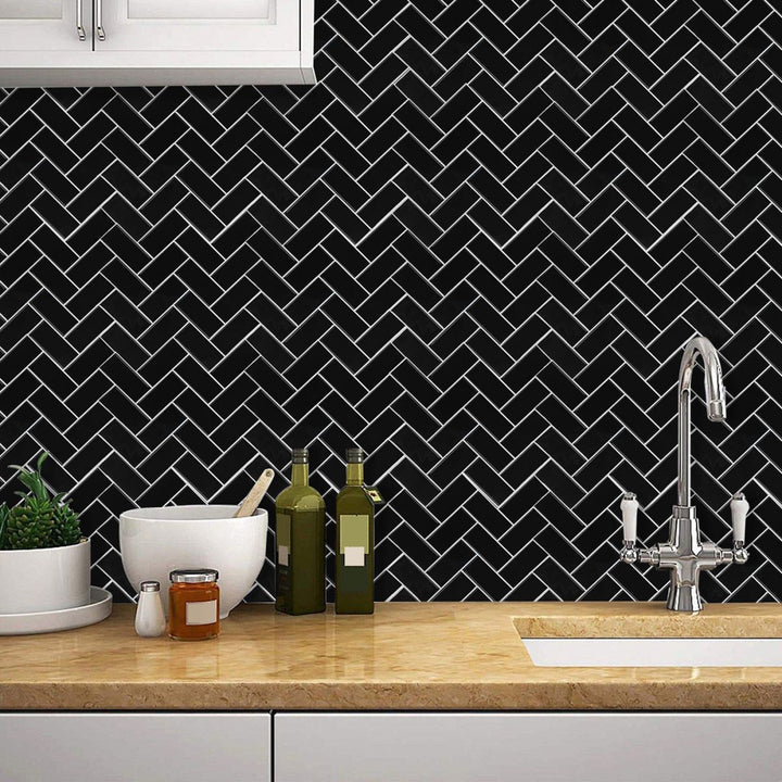 Lisslune | Square Peel & Stick Mosaic Tile Herringbone Peel and Stick Wall Tile