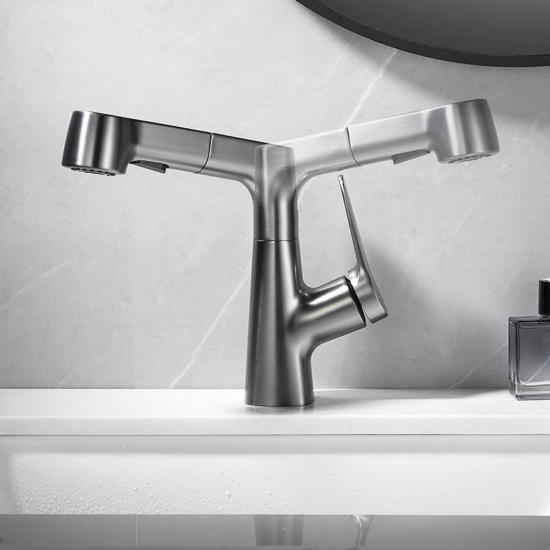Lisslune | Bathroom Vessel Faucet High Arc Three-Way Spout Single Handle Faucet with Pull-Out Sprayer