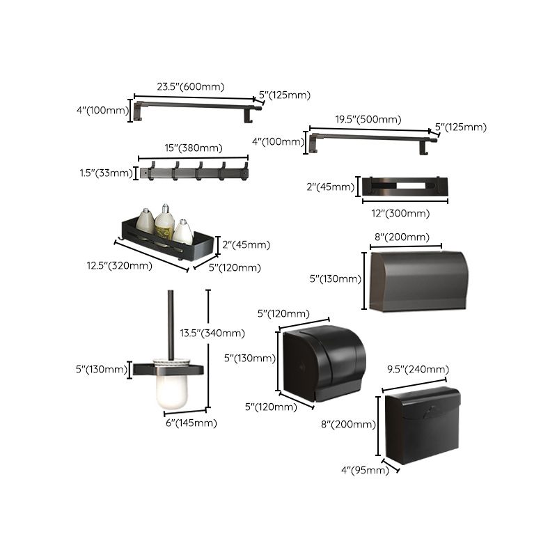 Lisslune | Modern Matte Black Bathroom Accessory Set with Bath Shelf/Towel Hook/Towel Bar