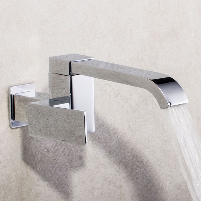 Lisslune | Contemporary Wall Mounted Bathroom Faucet Lever Handles Low Arc Swivel Brass Tap
