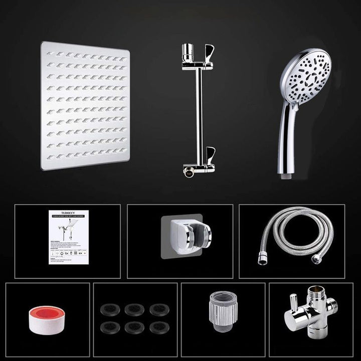 Lisslune | Modern Style Dual Shower Head 9-Spray Silver Wall Mount Shower Head