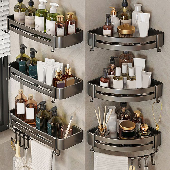 Lisslune | Contemporary Bathroom Accessory Set 3-piece Bath Shelf with Hooks