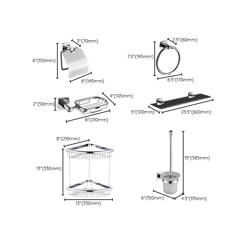 Lisslune | Polished Chrome Modernism Bathroom Accessory Set Bath Shelf / Towel Bar / Bathrobe Hook Included