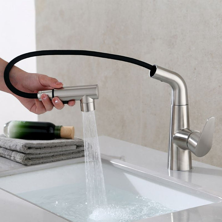 Lisslune | Contemporary Vessel Faucet Pull-Out Faucet with Single Lever Handle