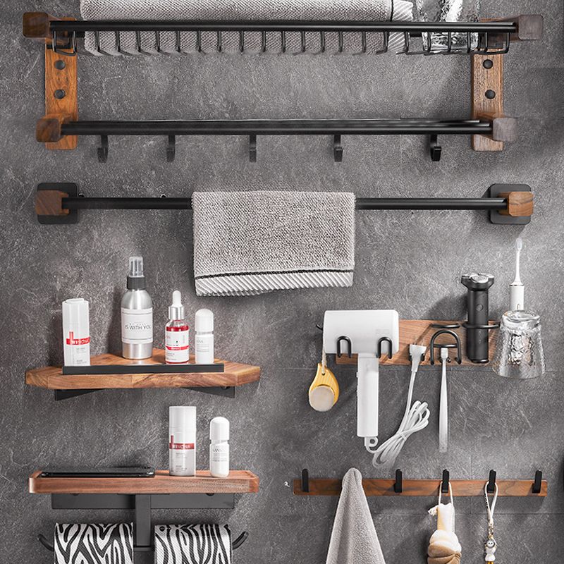 Lisslune | Wood & Aluminum Bathroom Set Brown Bathroom Accessory Set