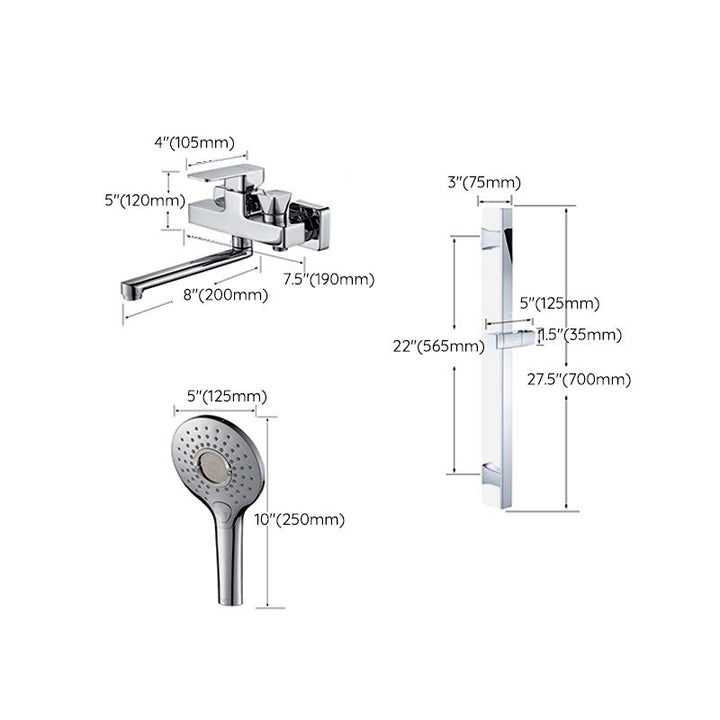 Lisslune | Wall Mounted Bathtub Faucet Trim Polished Chrome Swivel Spout with Hand Shower