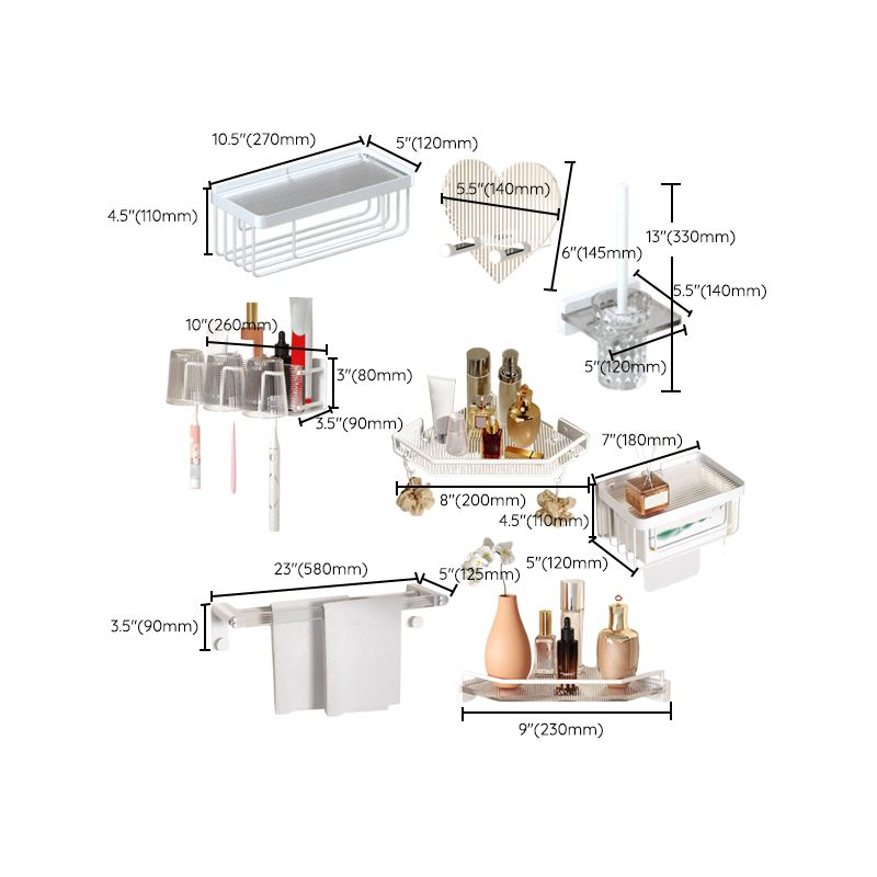 Lisslune | White & Clear Acrylic Bath Accessory Set with Towel Holder/Paper Holder/Bathrobe Hook