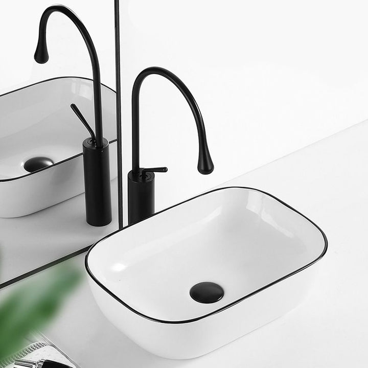 Lisslune | Contemporary sink with pop-up drain porcelain rectangular basin
