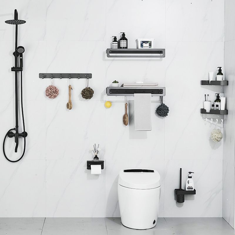 Lisslune | 7-piece bathroom hardware set matte black/gray with bath shelf/towel holder/bath towel hooks