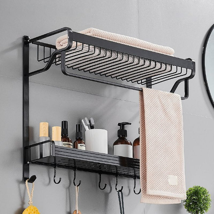 Lisslune | Black / Silver Bathroom Accessories Aluminium Hardware Set Bathroom Shelf