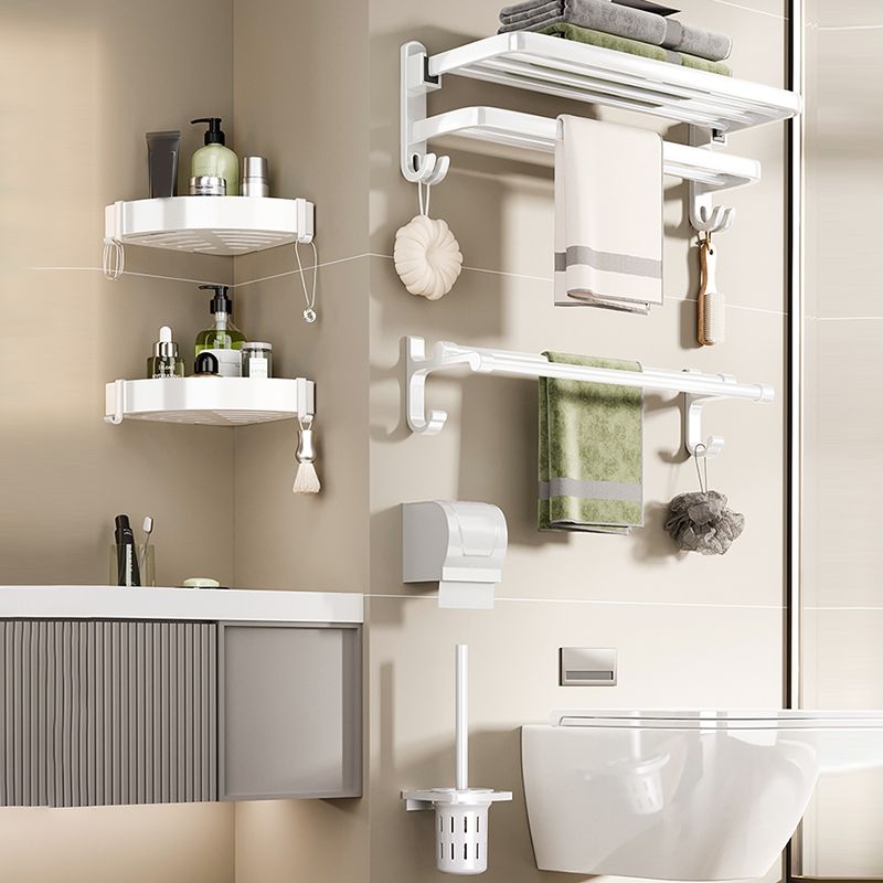 Lisslune | Contemporary Bathroom Hardware Set in White with Bath Shelf/Towel Holder/Paper Holder