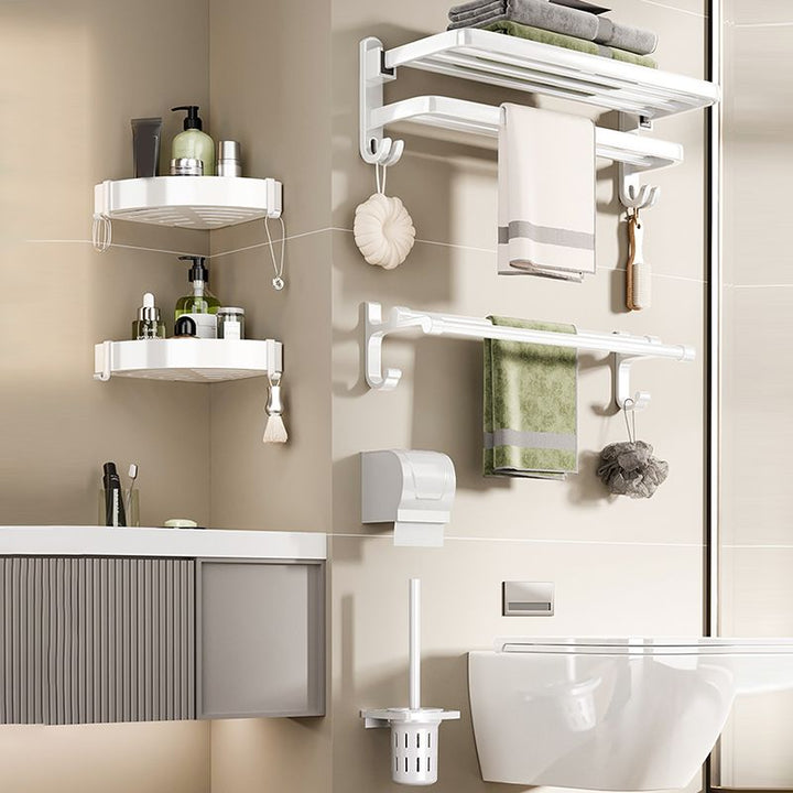 Lisslune | Contemporary Bathroom Hardware Set in White with Bath Shelf/Towel Holder/Paper Holder