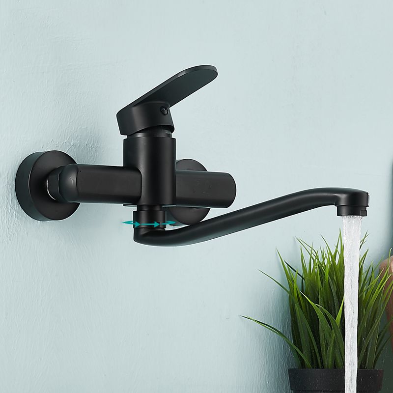 Lisslune | Low-Arc Bathtub Filler Black Lever Wall-Mounted Copper Bathtub Filler