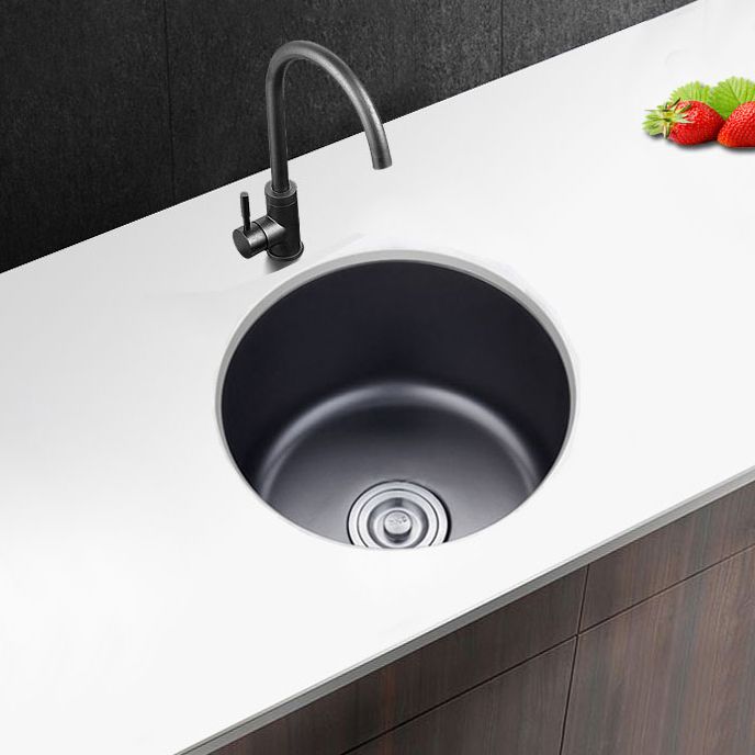 Lisslune | Stainless Steel Round Sink in Black Single Basin Undermount Sink with Basket Strainer