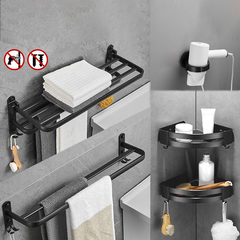 Lisslune | Matt Black 5-piece Modern Bathroom Accessory Set with Shelf/Tower Bar & Paper Holder