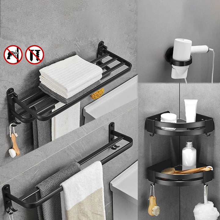 Lisslune | Matt Black 5-piece Modern Bathroom Accessory Set with Shelf/Tower Bar & Paper Holder