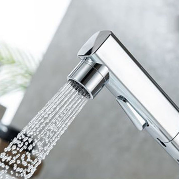 Lisslune | Contemporary Vessel Sink Faucet Copper Single Handle Low Arc Pull Down Vessel Faucet