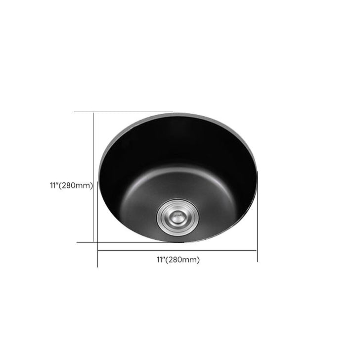 Lisslune | Stainless Steel Round Sink in Black Single Basin Undermount Sink with Basket Strainer