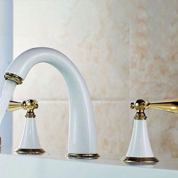 Lisslune | Copper Deck-Mounted Roman Bathtub Faucet Low Arc Roman Bathtub Faucet Set