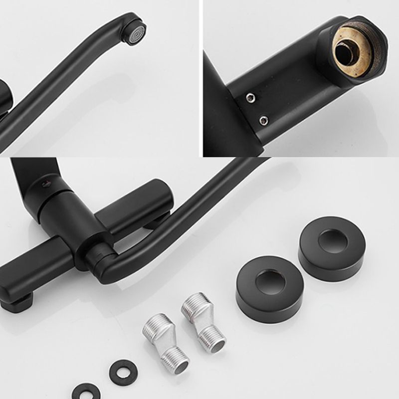 Lisslune | Low-Arc Bathtub Filler Black Lever Wall-Mounted Copper Bathtub Filler