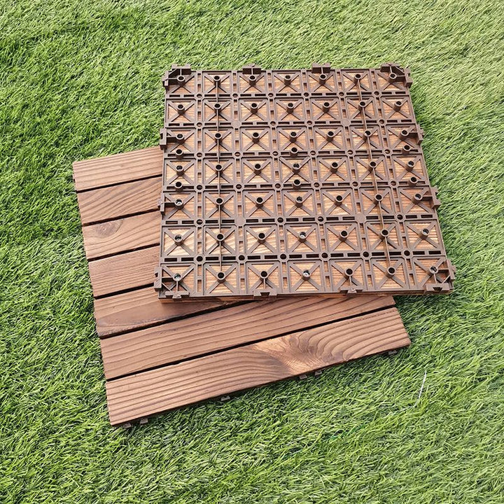 Lisslune | 7-Slat Square Wood Floor Tiles Click Installation Outdoor Floor Tiles